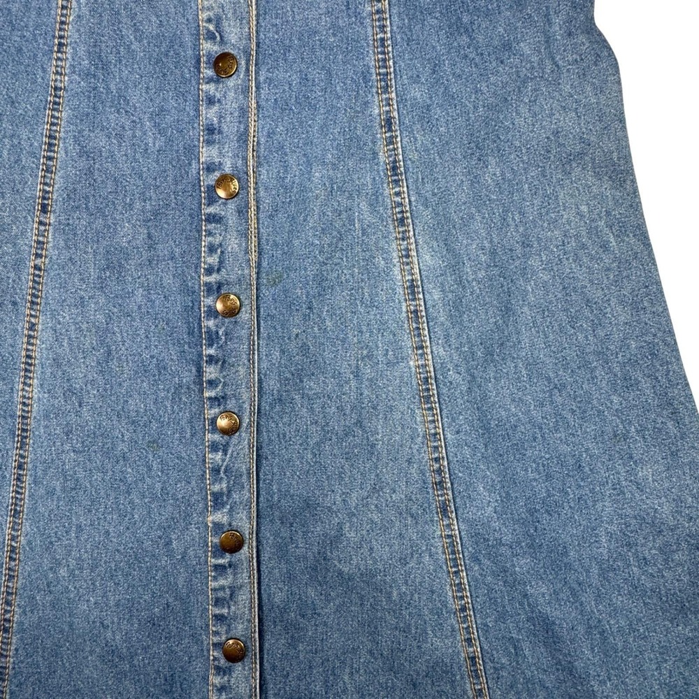 Vintage Paris Blues Denim‎ Maxi Dress Paisley Trim Western Button Front USA  7 - Picture 5 of 14